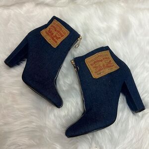 Repurposed LEVI Block Heel Denim Booties 8.5 BIN 16